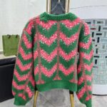 Gucci Women GG Chevron Wool Sequin Sweater Crewneck Mohair Polyamide Puffed Sleeves - Imagen 3