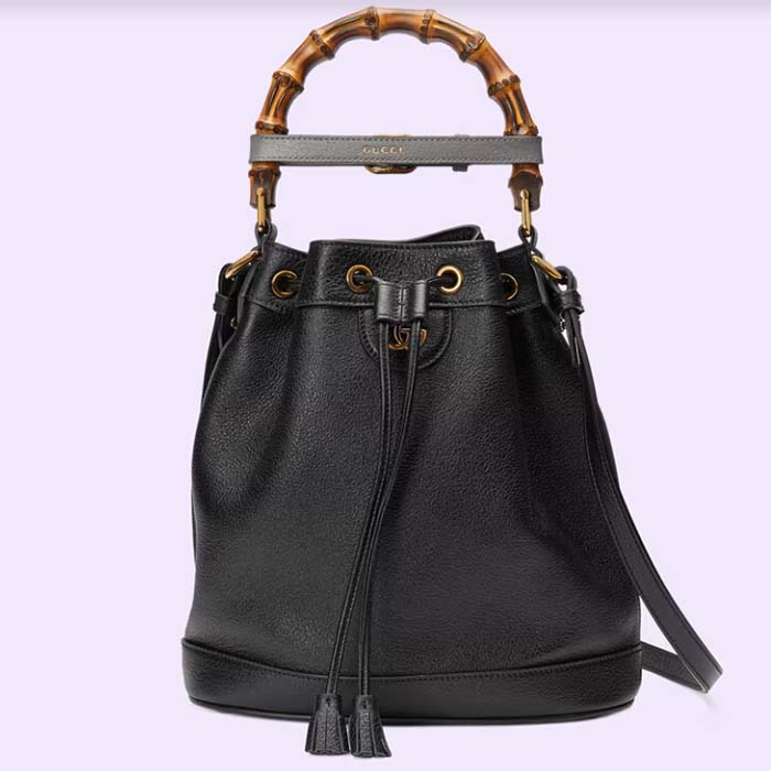 Gucci Women GG Diana Small Bucket Bag Black Leather Double G