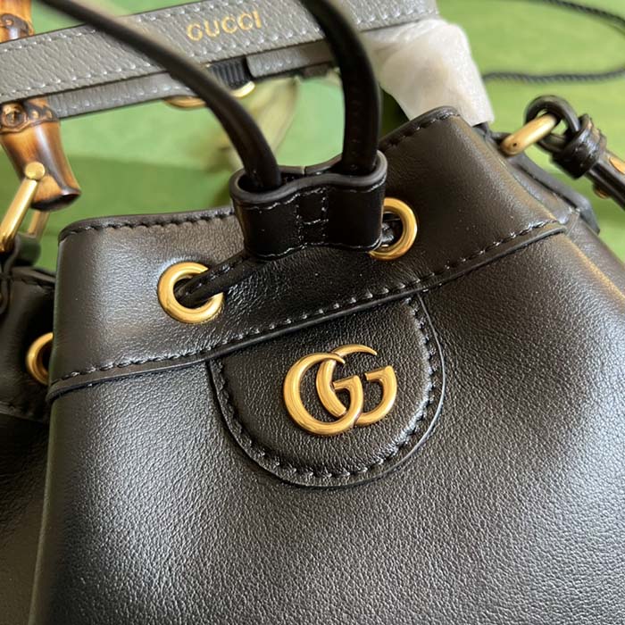 Gucci Women GG Diana Small Bucket Bag Black Leather Double G (10)