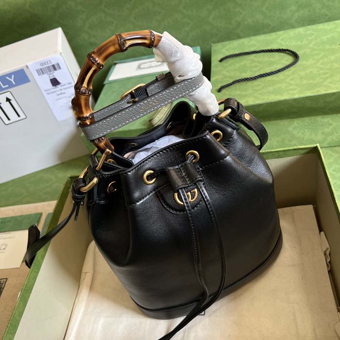 Gucci Women GG Diana Small Bucket Bag Black Leather Double G (2)