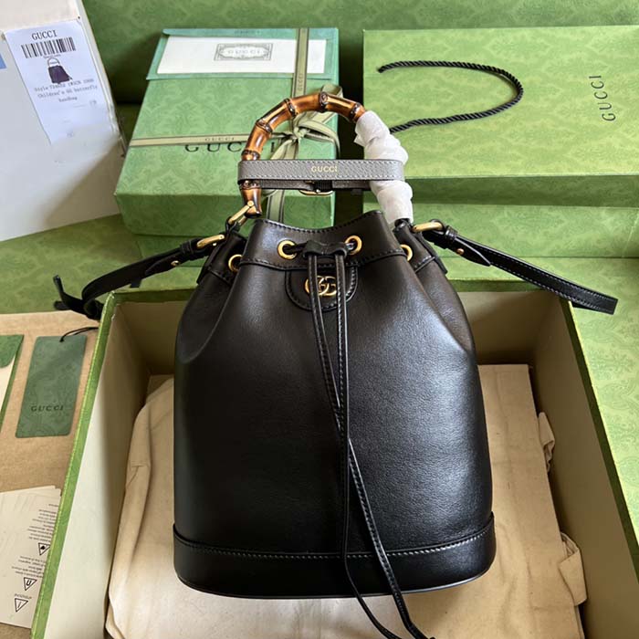 Gucci Women GG Diana Small Bucket Bag Black Leather Double G (7)