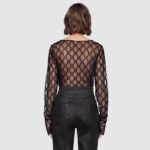Gucci Women GG Embroidered Tulle T-Shirt Black Long Sleeve Fitted Cotton – Bild 14