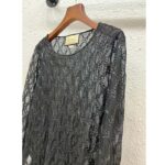 Gucci Women GG Embroidered Tulle T-Shirt Black Long Sleeve Fitted Cotton – Bild 4