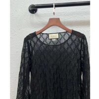 Gucci Women GG Embroidered Tulle T-Shirt Black Long Sleeve Fitted Cotton (12)
