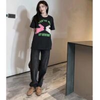 Gucci Women GG HA HA HA Bunny T-Shirt Black Medium Cotton Jersey Crewneck (5)