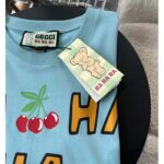 Gucci Women GG HA HA HA Cherry T-Shirt Light Blue Medium Cotton Jersey Crewneck - immagine 8