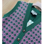 Gucci Men GG HA HA HA Square G Vest Green Pink Wool Jacquard V-Neck Sleeveless - immagine 5