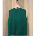 Gucci Men GG HA HA HA Square G Vest Green Pink Wool Jacquard V-Neck Sleeveless - immagine 3
