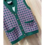 Gucci Men GG HA HA HA Square G Vest Green Pink Wool Jacquard V-Neck Sleeveless - immagine 4