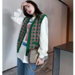 Gucci Women GG HA HA HA Square G Vest Green Pink Wool Jacquard V-Neck Sleeveless - Image 13