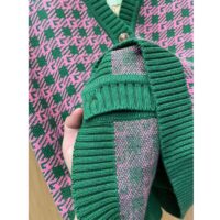 Gucci Women GG HA HA HA Square G Vest Green Pink Wool Jacquard V-Neck Sleeveless (10)
