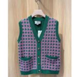 Gucci Men GG HA HA HA Square G Vest Green Pink Wool Jacquard V-Neck Sleeveless - immagine 2