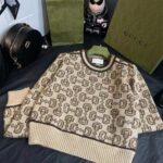 Gucci Women GG Horsebit Cashmere Jacquard Sweater Camel Brown Wool Crewneck – Bild 4