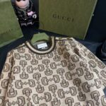Gucci Women GG Horsebit Cashmere Jacquard Sweater Camel Brown Wool Crewneck – Bild 6
