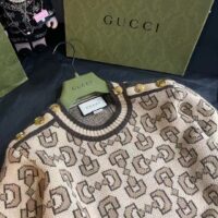 Gucci Women GG Horsebit Cashmere Jacquard Sweater Camel Brown Wool Crewneck (9)