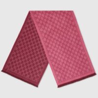 Gucci Women GG Jacquard Pattern Knitted Scarf Magenta Bordeaux GG Wool (10)