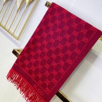 Gucci Women GG Jacquard Pattern Knitted Scarf Magenta Bordeaux GG Wool (10)