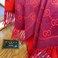Gucci Women GG Jacquard Pattern Knitted Scarf Magenta Bordeaux GG Wool (10)
