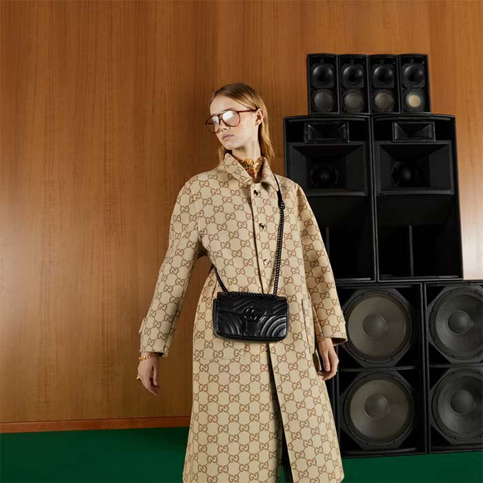 Gucci Women GG Marmont Mini Shoulder Bag Black Matelassé Chevron Double G Leather (12)