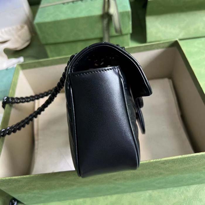 Gucci Women GG Marmont Mini Shoulder Bag Black Matelassé Chevron Double G Leather (2)