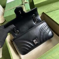 Gucci Women GG Marmont Mini Shoulder Bag Black Matelassé Chevron Double G Leather (9)