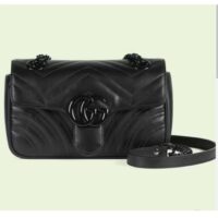 Gucci Women GG Marmont Mini Shoulder Bag Black Matelassé Chevron Double G Leather (9)