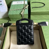 Gucci Women GG Marmont Top Handle Mini Bag Black Matelassé Leather Double G (1)