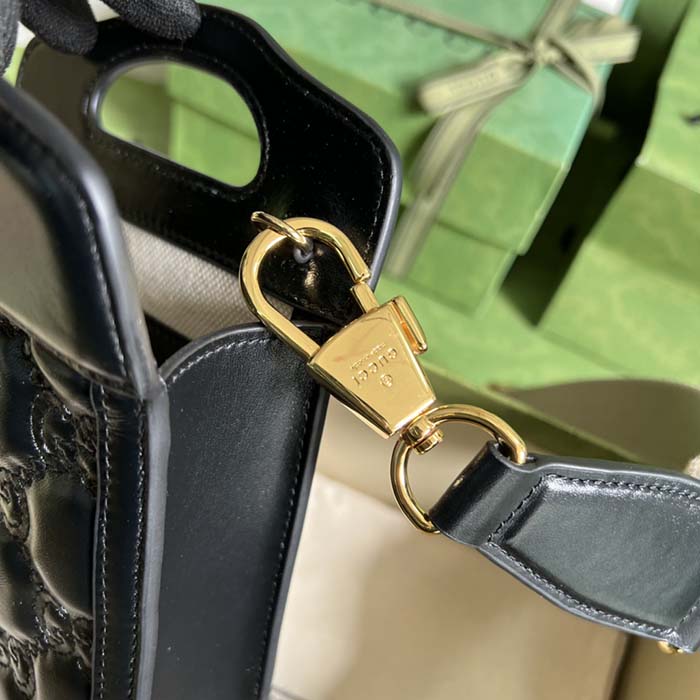 Gucci Women GG Marmont Top Handle Mini Bag Black Matelassé Leather Double G (7)