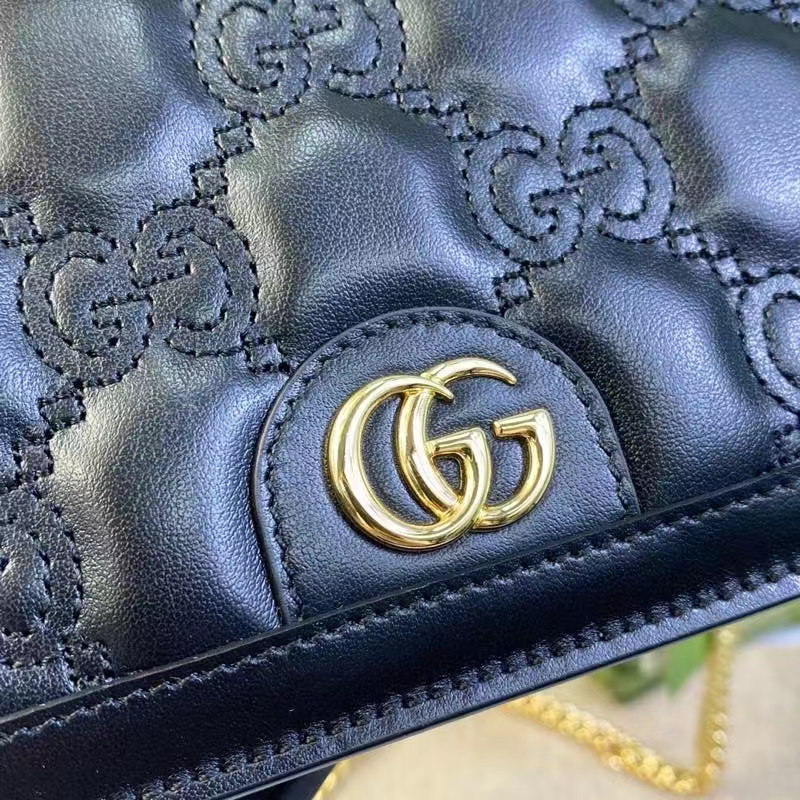 Gucci Women GG Matelassé Chain Wallet Black Leather Double G Chain Strap (11)