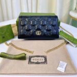 Gucci Women GG Matelassé Chain Wallet Black Leather Double G Chain Strap - Image 2