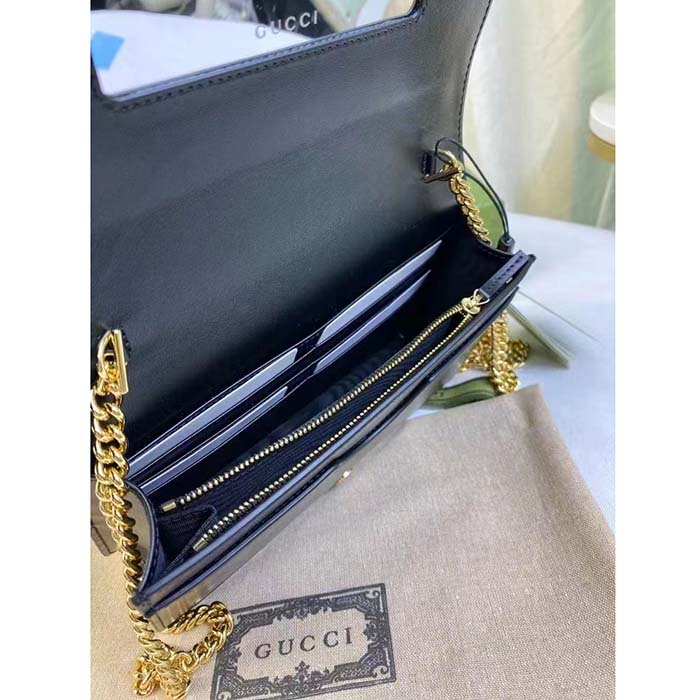 Gucci Women GG Matelassé Chain Wallet Black Leather Double G Chain Strap (4)