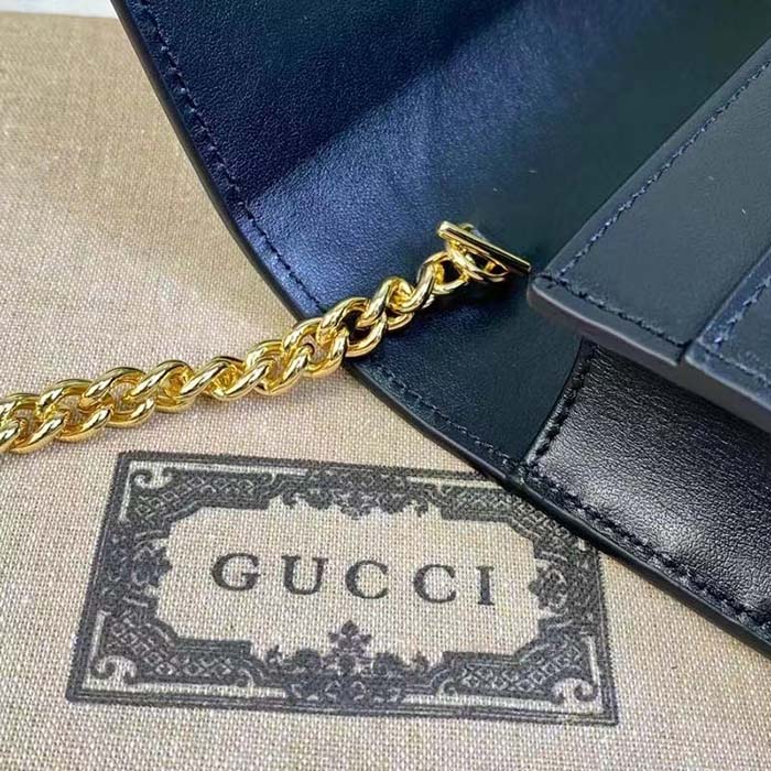Gucci Women GG Matelassé Chain Wallet Black Leather Double G Chain Strap (9)