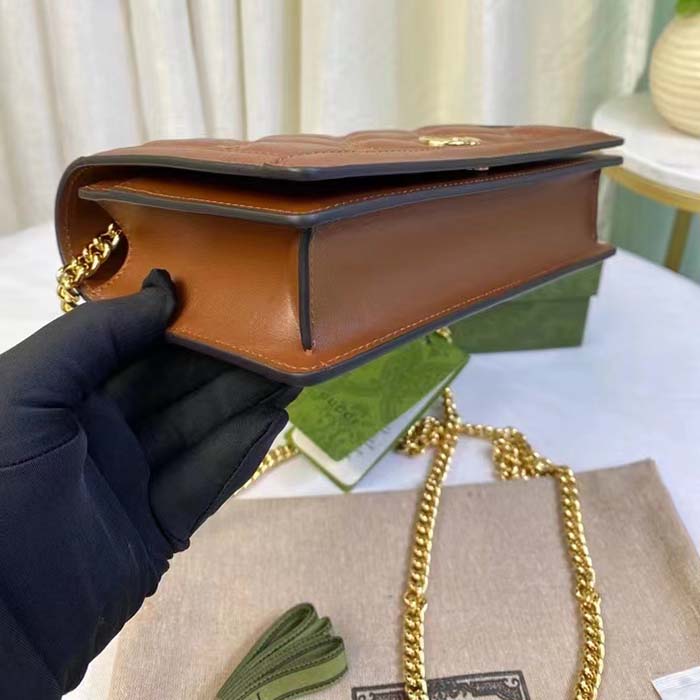 Gucci Women GG Matelassé Chain Wallet Brown Leather Double G Chain Strap (2)