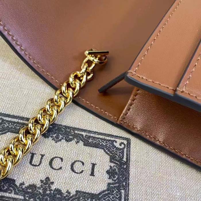 Gucci Women GG Matelassé Chain Wallet Brown Leather Double G Chain Strap (6)
