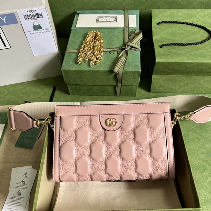 Gucci Women GG Matelassé Leather Small Bag Pink GG Double G (1)