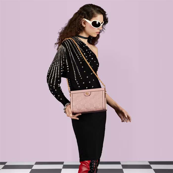 Gucci Women GG Matelassé Leather Small Bag Pink GG Double G (2)