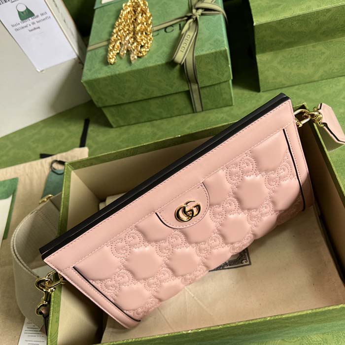 Gucci Women GG Matelassé Leather Small Bag Pink GG Double G (8)