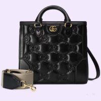 Gucci Women GG Matelassé Mini Top Handle Bag Black Leather Double G (1)