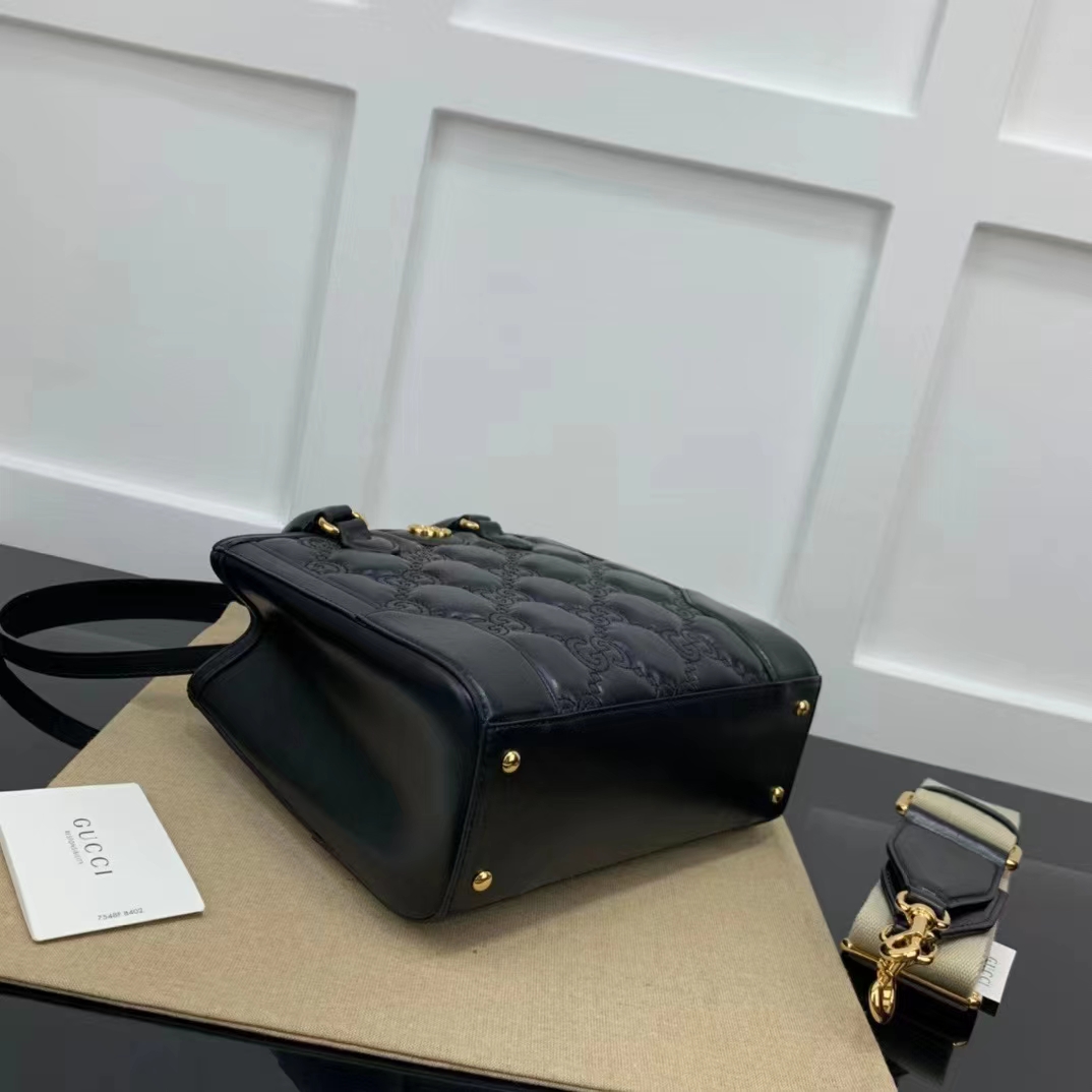 Gucci Women GG Matelassé Mini Top Handle Bag Black Leather Double G (8)