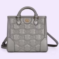 Gucci Women GG Matelassé Mini Top Handle Bag Dusty Grey Leather Double G (1)