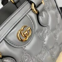 Gucci Women GG Matelassé Mini Top Handle Bag Dusty Grey Leather Double G (1)