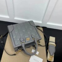 Gucci Women GG Matelassé Mini Top Handle Bag Dusty Grey Leather Double G (1)