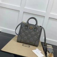 Gucci Women GG Matelassé Mini Top Handle Bag Dusty Grey Leather Double G (1)