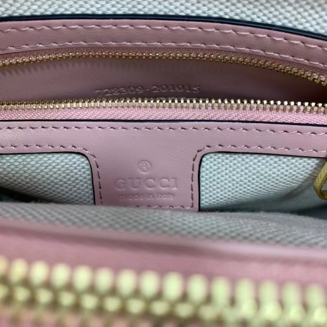 Gucci Women GG Matelassé Mini Top Handle Bag Pink Leather Double G (3)