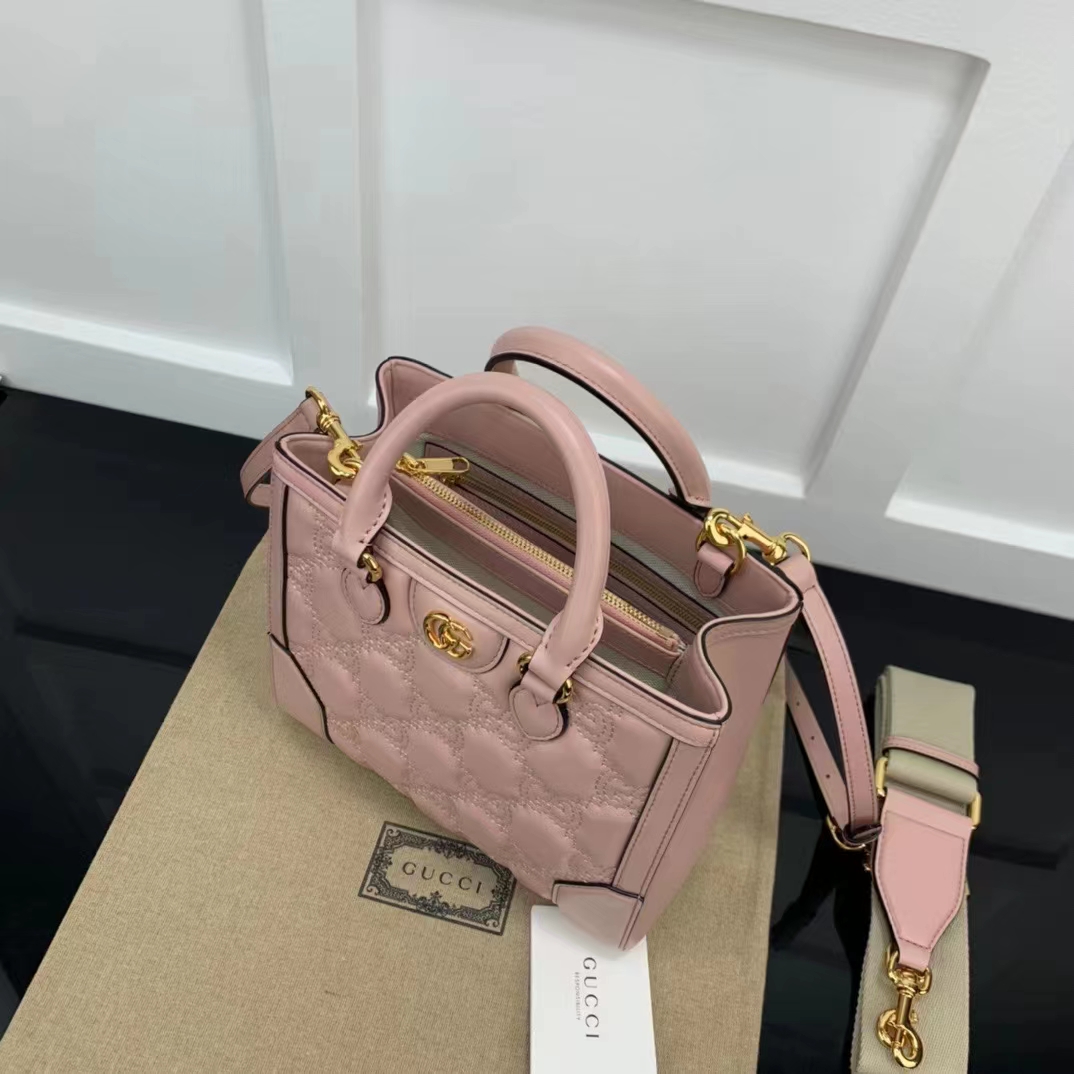 Gucci Women GG Matelassé Mini Top Handle Bag Pink Leather Double G (5)