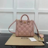 Gucci Women GG Matelassé Mini Top Handle Bag Pink Leather Double G (8)