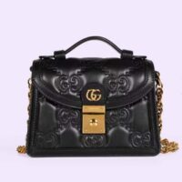 Gucci Women GG Matelassé Small Top Handle Bag Black Leather Double G (12)