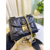 Gucci Women GG Matelassé Small Top Handle Bag Black Leather Double G (12)