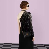Gucci Women GG Matelassé Small Top Handle Bag Black Leather Double G (12)