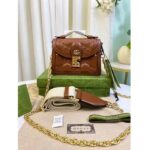Gucci Women GG Matelassé Small Top Handle Bag Brown Leather Double G - Imagen 7
